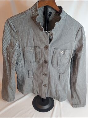 90 Ninety Striped Crop Blazer Jacket - Black & White Women's Size Large